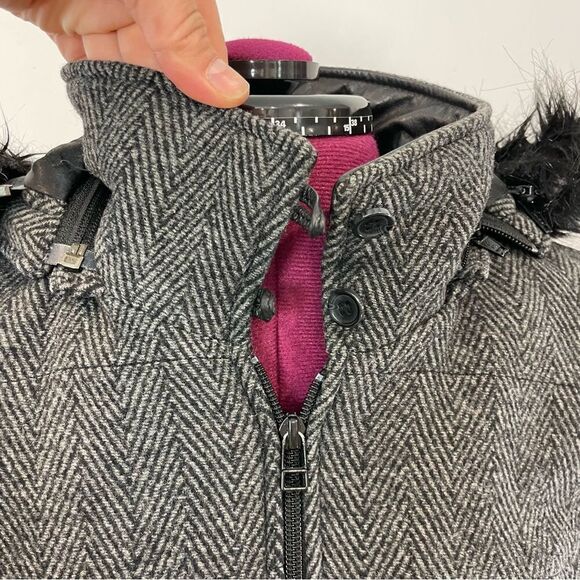 DANIER Leather Sleeves Herringbone print Wool Bomber Jacket Double Lined - Picture 10 of 14